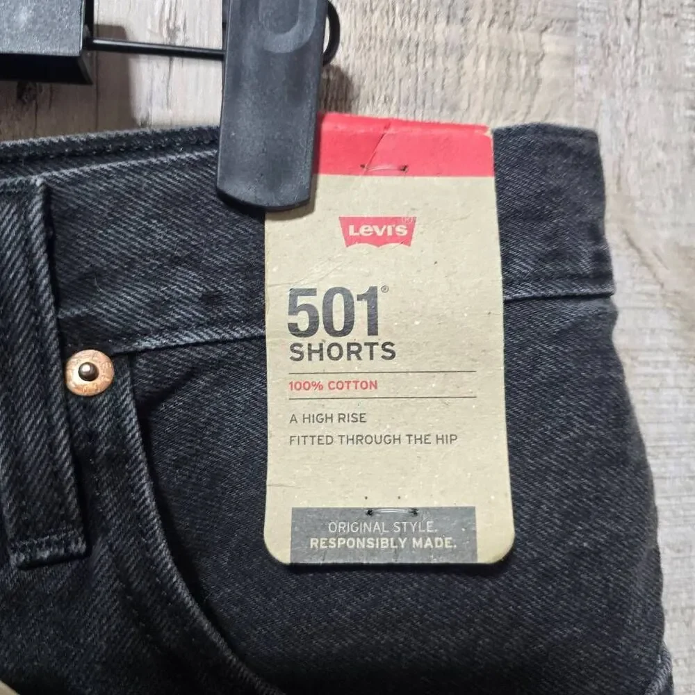 Levi's Black Distressed 501 Jean Shorts - Picture 2 of 6